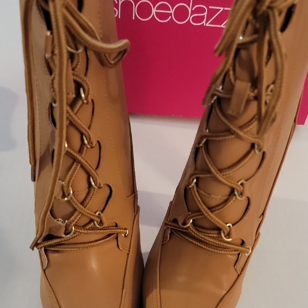 Shoe Dazzle Chic Tan Lace-Up Heeled Boots - Picture 9 of 9